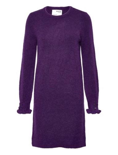 Slfsia Juma Ls Knit O-Neck Dress B Purple Selected Femme