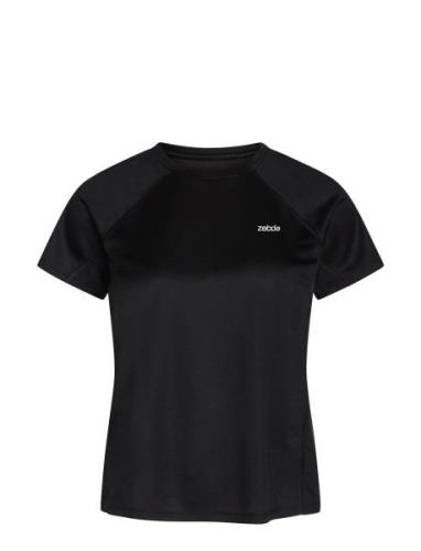 Women Sports T-Shirt With Chest Print Black ZEBDIA