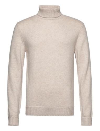 Man Chunky Roll Neck Sweater Cream Davida Cashmere