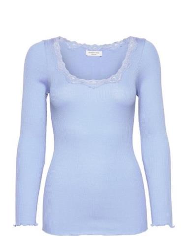 Silk T-Shirt W/ Lace Blue Rosemunde