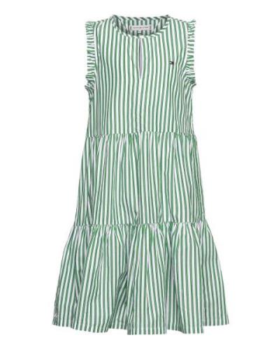 Striped Ruffle Dress Slvss Green Tommy Hilfiger