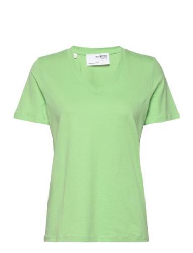 Slfessential Ss V-Neck Tee Noos Green Selected Femme
