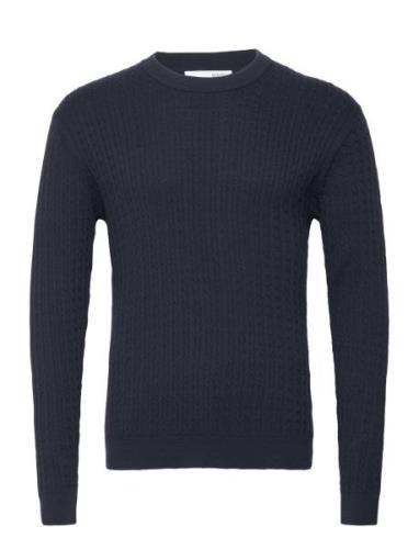 Slhmadden Ls Knit Cable Crew Neck B Navy Selected Homme
