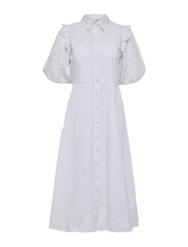 Slfviolette 2/4 Ankle Broderi Dress B White Selected Femme