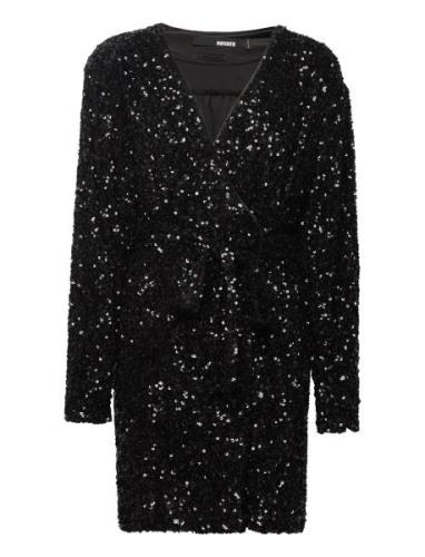 Sequin Wide-Shoulder Wrap Dress Black ROTATE Birger Christensen