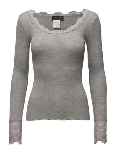 Silk T-Shirt W/ Lace Grey Rosemunde