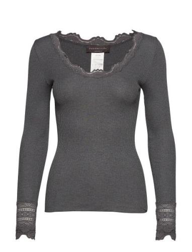 Silk T-Shirt W/ Lace Grey Rosemunde