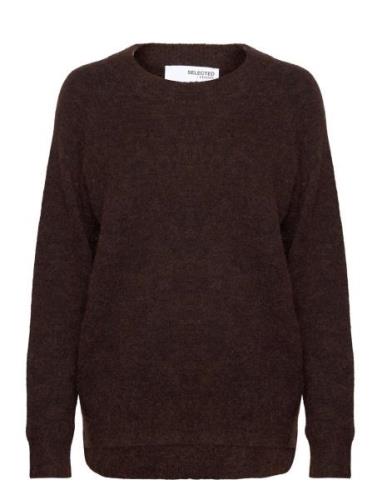 Slflulu Ls Knit O-Neck Noos Brown Selected Femme