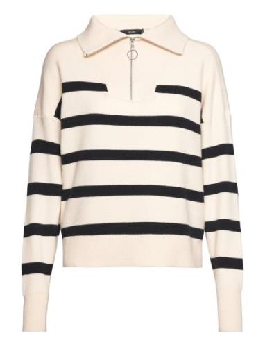 Vmsaba Stripe Ls Highneck Blouse Ga Noos Beige Vero Moda