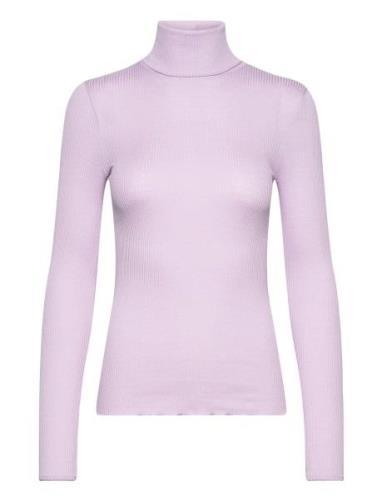 Silk T-Shirt W/ Roller Neck Purple Rosemunde
