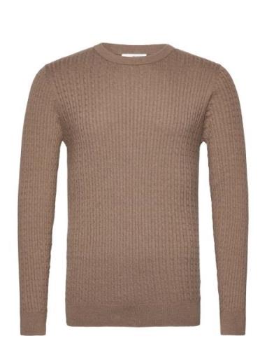 Slhberg Cable Crew Neck Noos Brown Selected Homme
