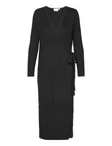 Vicomfy L/S Wrap Knit Dress/Su - Noos Black Vila