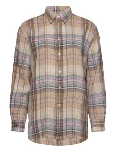 Relaxed Fit Plaid Linen Shirt Brown Polo Ralph Lauren