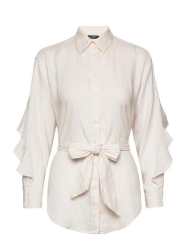 Ruffle-Trim Belted Linen Shirt Cream Lauren Ralph Lauren