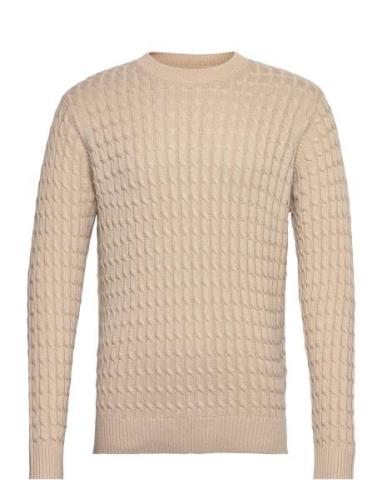 Onsmason Reg 5 Cable Crew Knit Beige ONLY & SONS