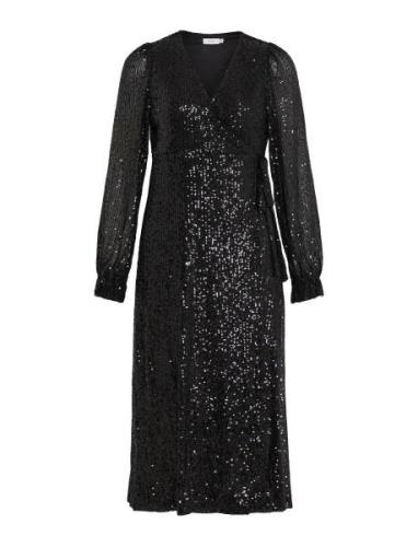 Vimaia Ls Sequin Midi Wrap Dress/Dc Black Vila