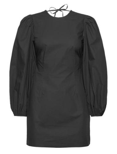Cotton Poplin Open Back Mini Dress Black Ganni