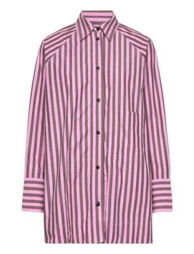 Stripe Cotton Over Raglan Shirt Patterned Ganni