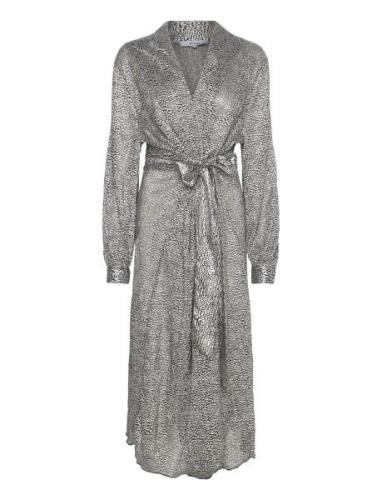 Mslimea Glitter Maxi Wrap Dress Silver Minus