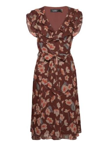 Floral Ruffle-Trim Georgette Dress Brown Lauren Ralph Lauren