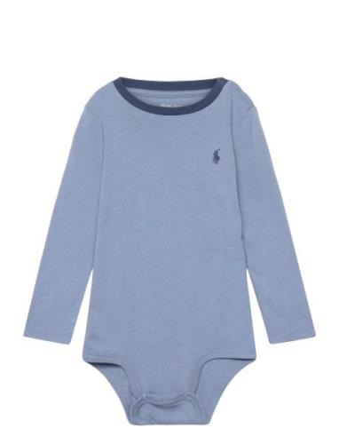 Cotton Jersey Long-Sleeve Bodysuit Blue Ralph Lauren Baby
