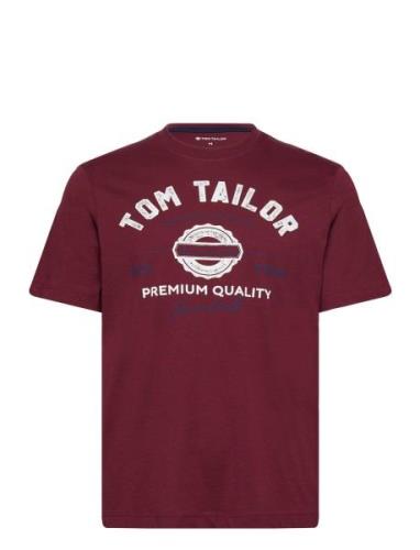 T-Shirt With Logo Print Burgundy Tom Tailor
