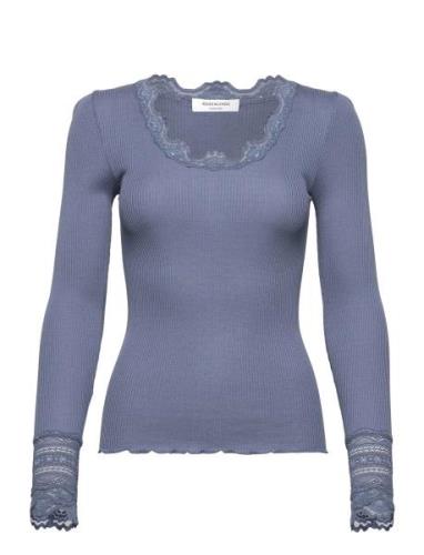 Silk T-Shirt W/ Lace Blue Rosemunde