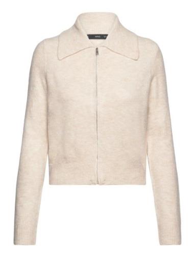 Knitted Jacket With Zip Cream Mango
