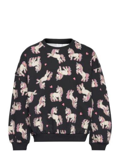 Sweatshirt Aop Unicorn Black Lindex