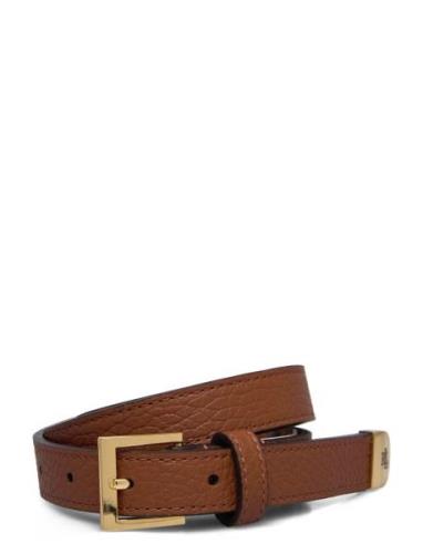 Pebbled Leather Skinny Belt Brown Lauren Ralph Lauren