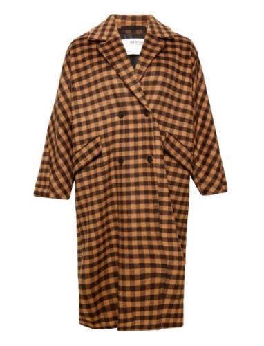 Slfnew Element Wool Coat B Check Curve Brown Selected Femme