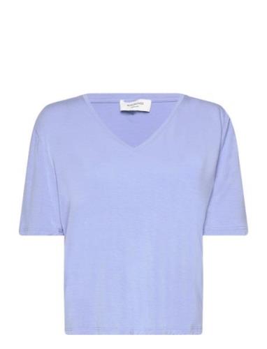 Rwbiarritz Ss V-Neck T-Shirt Blue Rosemunde