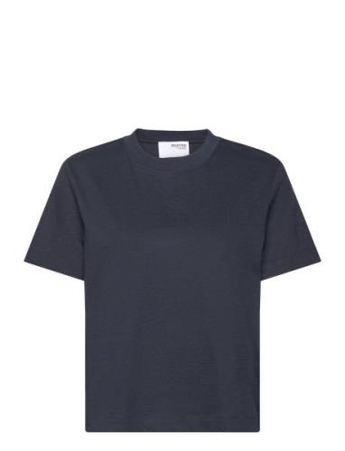 Slfessential Ss Boxy Tee Noos Navy Selected Femme