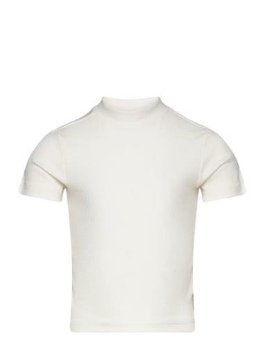 Cropped Mock Neck Rib T-Shirt White Tom Tailor
