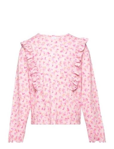 Top Long Sleeve Flounce Pink Lindex