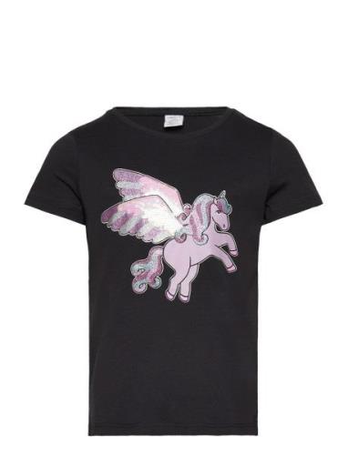 Top S S Unicorn Print And Sequ Black Lindex