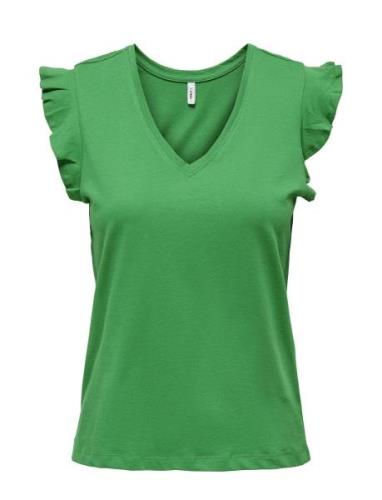 Onlmay S/S Frill V-Neck Top Box Jrs Green ONLY