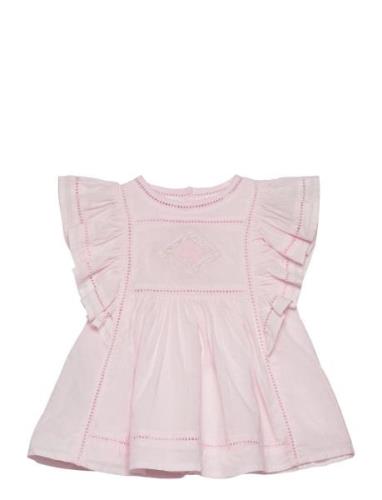 Frills Embroidered Dress Pink Mango