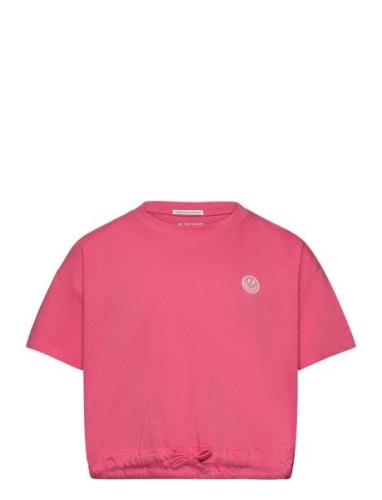 Cropped T-Shirt With Badge Pink Tom Tailor