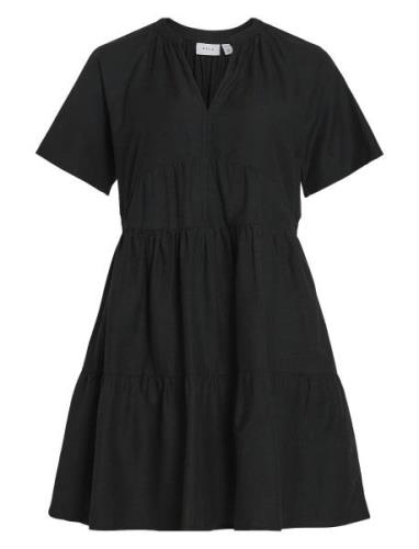 Viprisilla S/S V-Neck Short Dress Black Vila