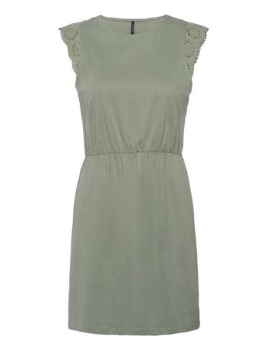 Vmemily Sl Gathering Dress Jrs Noos Green Vero Moda