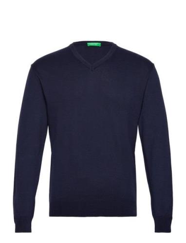 V Neck Sweater L/S Blue United Colors Of Benetton