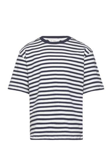 Striped Cotton T-Shirt Navy Mango