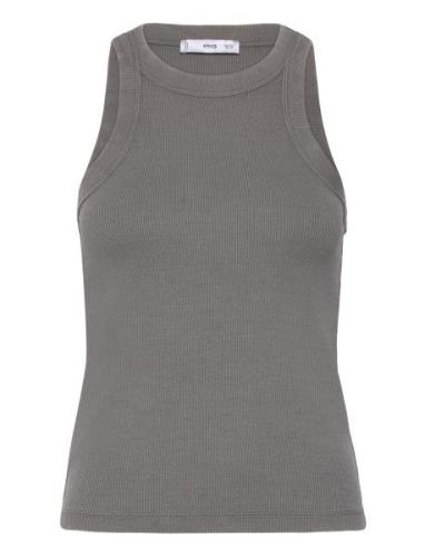 Washed Ribbed Cotton Top Grey Mango