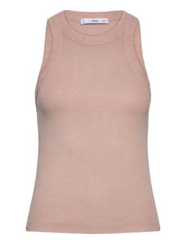 Ribbed Washed-Effect Cotton Top Beige Mango