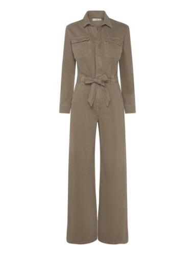 Denim Jumpsuit Belt Khaki Mango