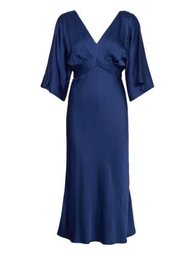 Juno V-Neck Satin Midi Dress Blue Malina