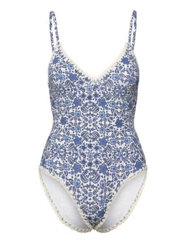 Nila V-Neck Crochet Trimmed Swimsuit Blue Malina