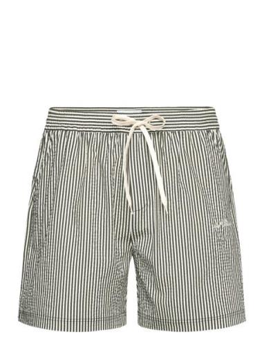 Stan Stripe Seersucker Swim Shorts Green Les Deux