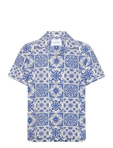 Tile Cotton Ss Shirt Blue Les Deux